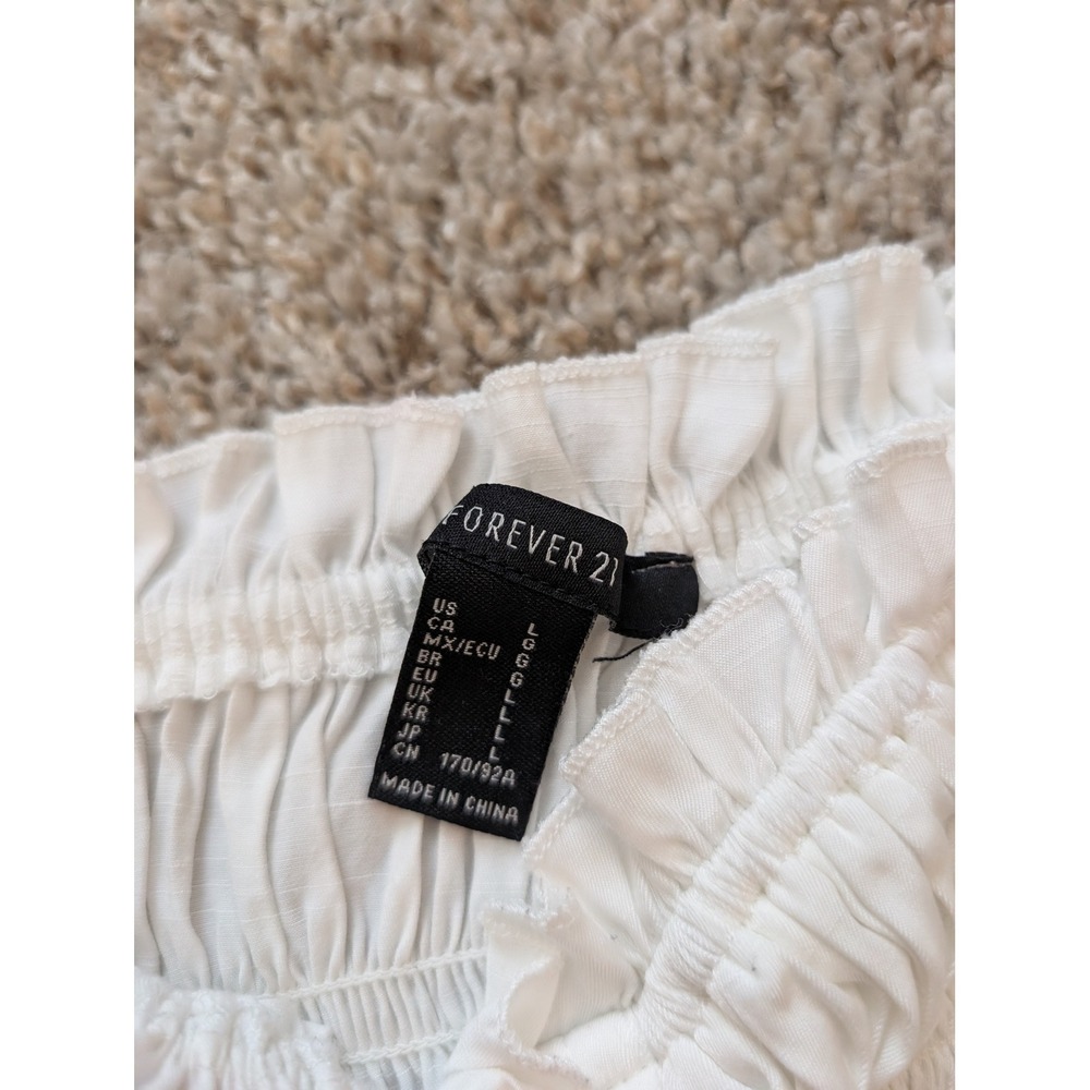 Forever 21 White Smocked Off Shoulder Balloon Sleeve Crop Top Size L - Picture 4 of 5